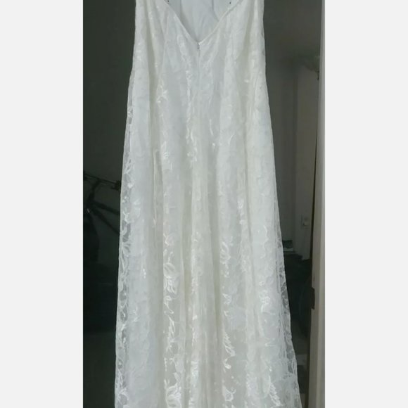 Scott McClintock  Vintage Cream Floral Lace  Long Prom Wedding Formal Dress - Picture 5 of 9